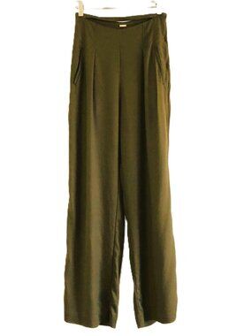 Cult Gaia Tasha Cut Out Pants Size 4 W 26 Advieh Green Brown Pleated Pockets Zip